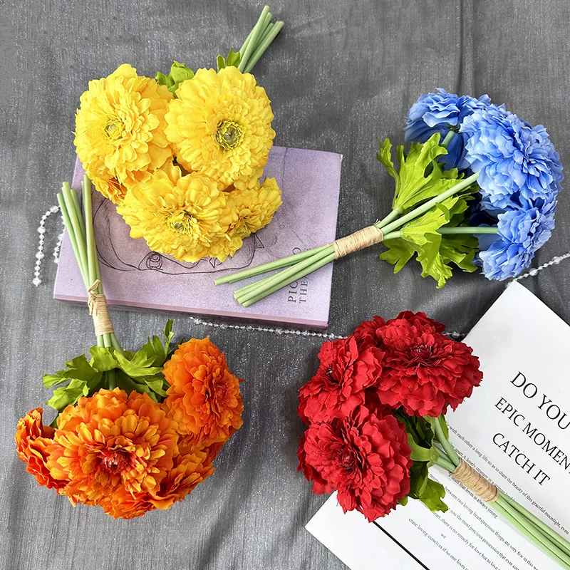 Home wedding artificial flower decoration meisheng 6 head holding marigold