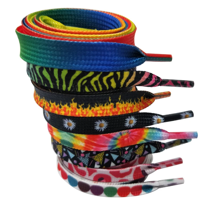 Оптовая продажа с фабрики, бесплатный дизайн, хорошее качество, модные разноцветные шнурки с принтом, шнурки для обуви на заказ