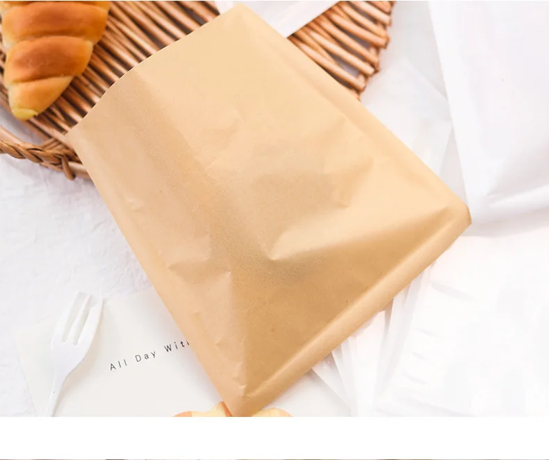 Bakery printing paper bag clear window takeaway donut toast bread snack packaging sandwich logo white brown kraft food paper bag