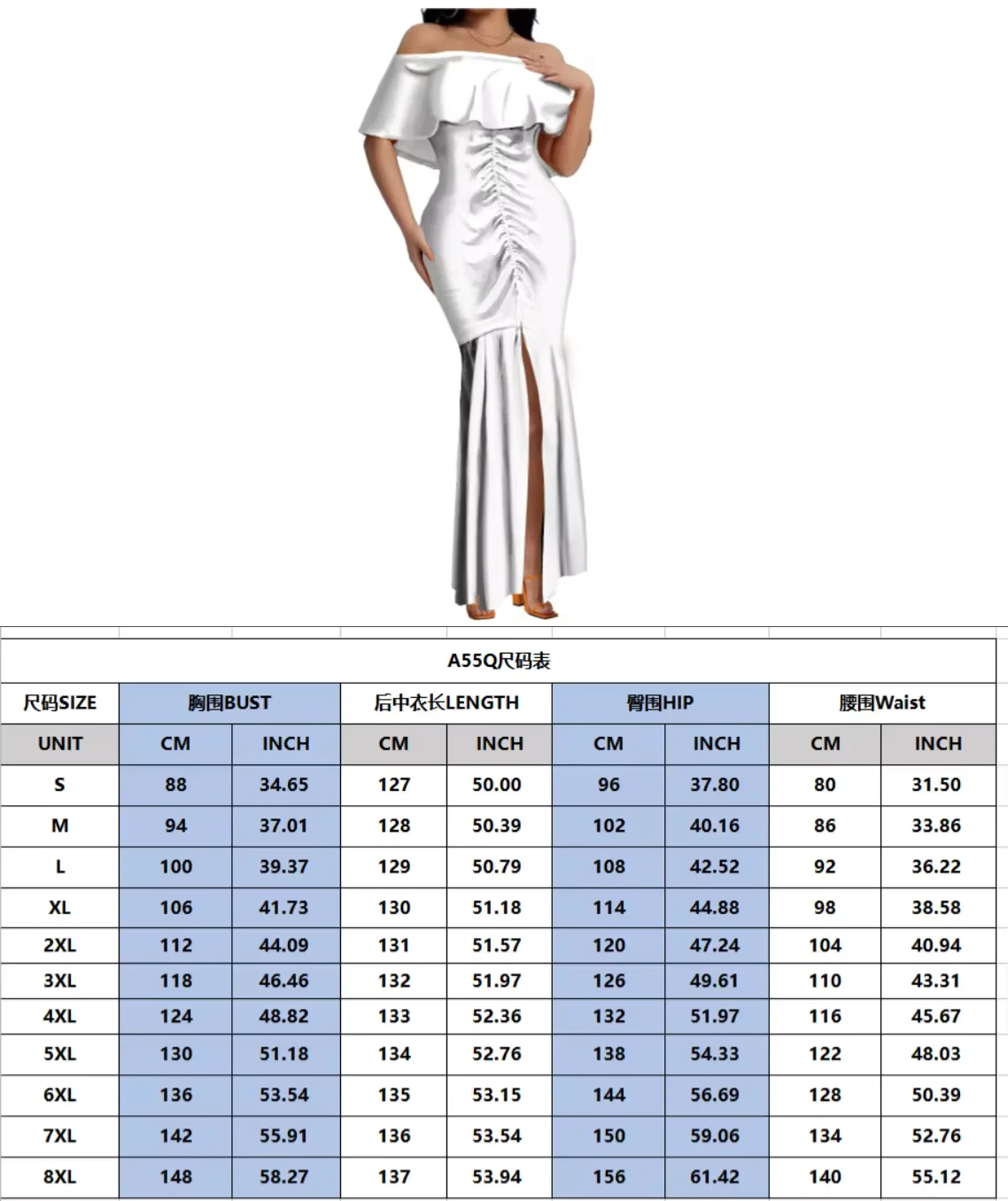 High Quality Customize Frill Off The Shoulder Split Long Dress Polynesian Design Pleated Ladies Dress Plus Size Womens Clothing