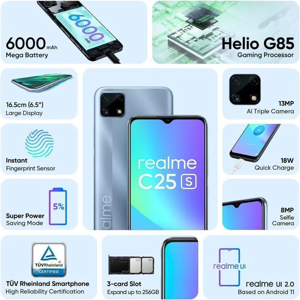 Helio G85 6000mAh 6.5' Large Screen Support NFC Realme C25S Global Russian Version Realme C25S Smartphone