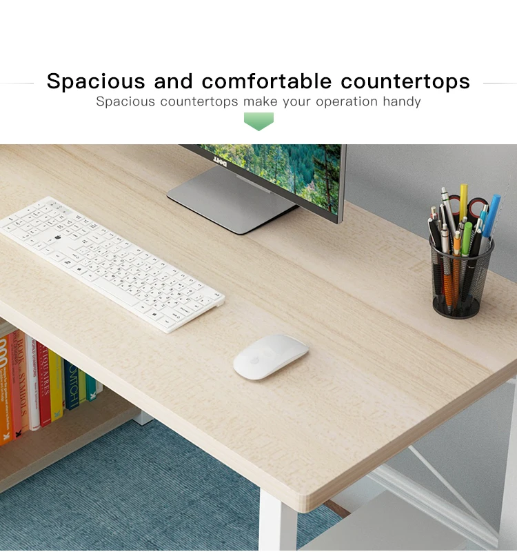 Steel wood desktop computer table desk bookshelf integrated computer desk for student with bookshelf