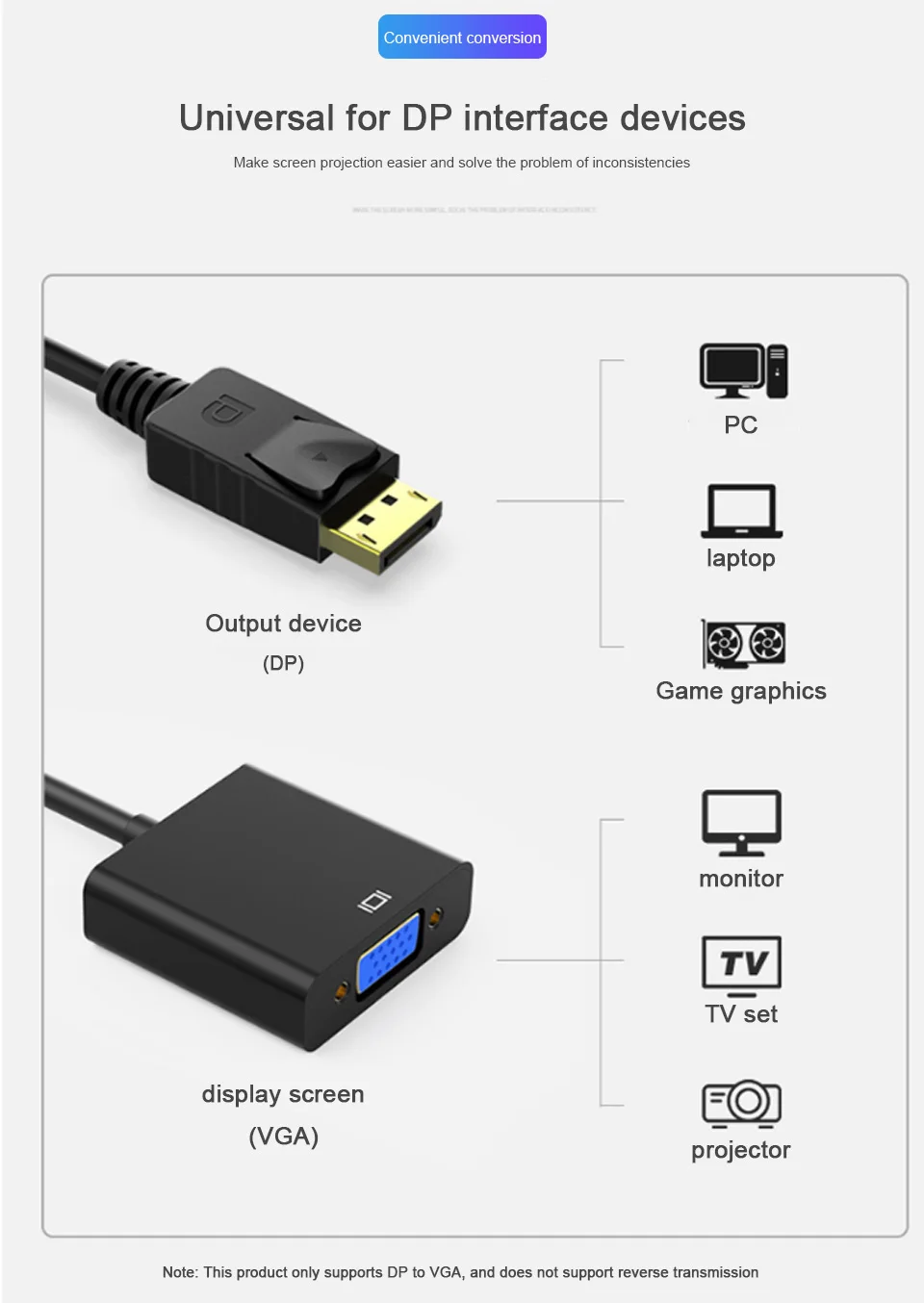 Factory Price Hot Sale 13cm Display port To VGA Adapter Male to Female DP to VGA Converter for Projector TV Player support 1080P