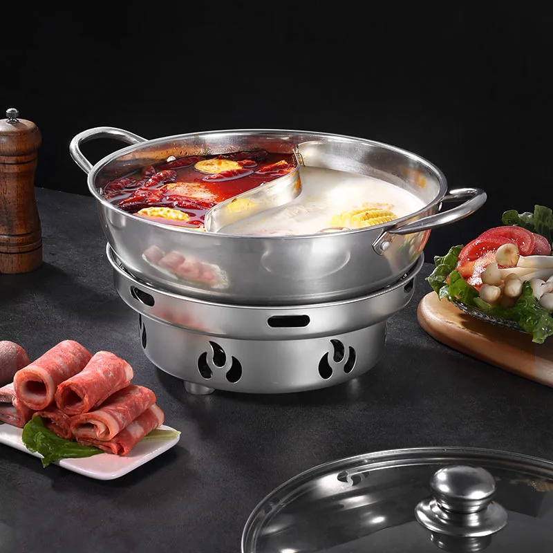 Thickened Alcohol Stove Hot Pot Dry Pot Hotpot Pot Alcohol Cooker Stainless Steel 304 Adjustable Firepower