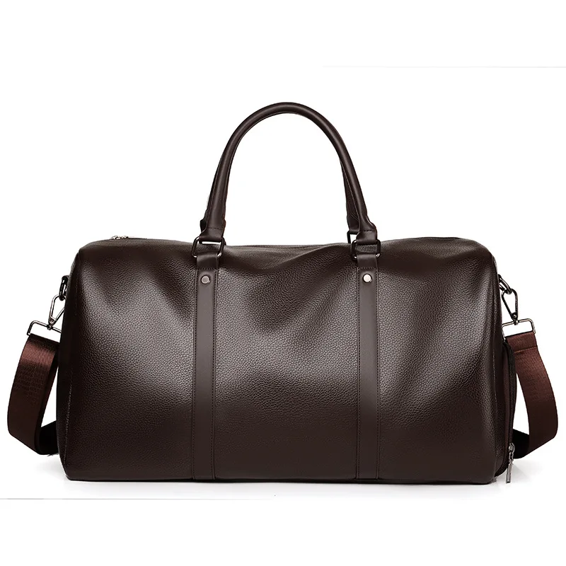 Famous Brand Leather Travel Bag with Shoe Pouch Weekender Overnight Bag Waterproof Large Carry On Travel Tote Duffel Bag for Men