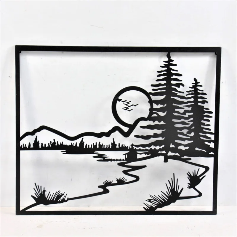 FUHUA Vintage Mountain Scene Laser Cut Metal Wall Art Sign for Home Cabin Garage Decor