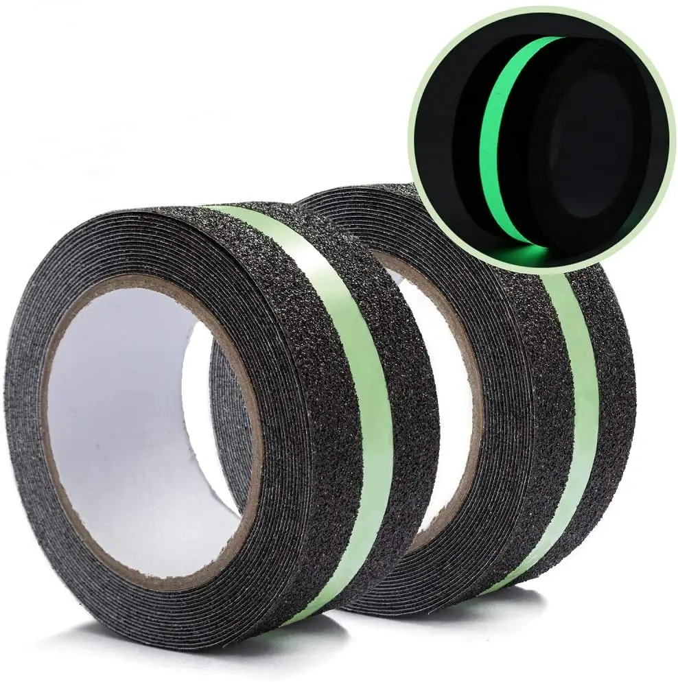 EONBON Luminous High Waterproof Anti Slip Tape Black With Glow In The Dark Stripe, Anti Slip Tape Photoluminescent