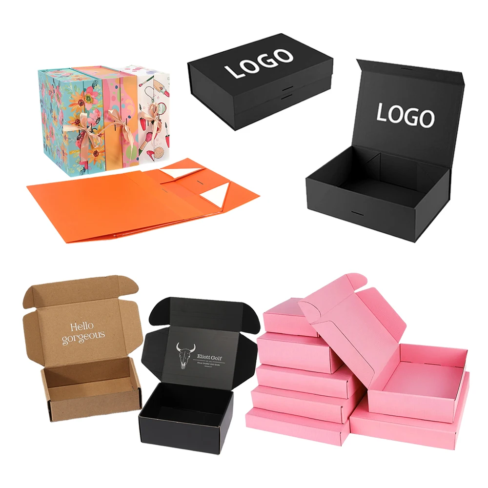Wholesale Custom Printed Logo Luxury Black Clothes Packaging Foldable Magnetic Mailer Gift Cardboard Shipping Box