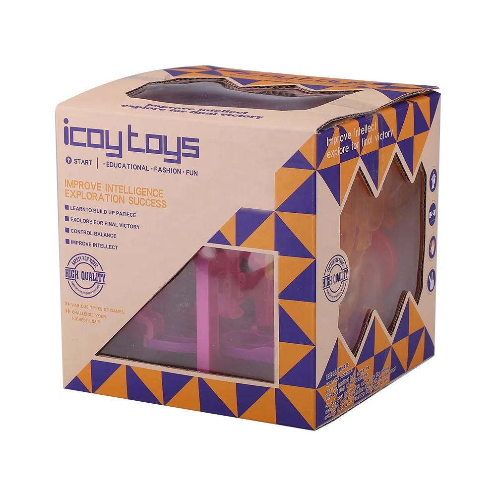 fidget game toy rolling ball 3d square maze cube puzzle with red blue color