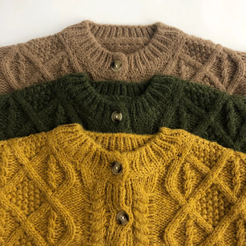 Ivy42110A Fall winter baby boys girls sweater kids cotton solid knitted cardigans children unisex knitwear coat