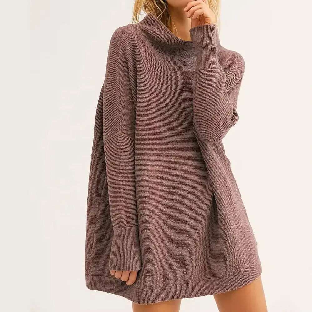 High Quality Women's 100% Cotton Pullover Custom Over Size Lone Sleeve Knitted Sweater Casual for Spring Autumn Style Winter