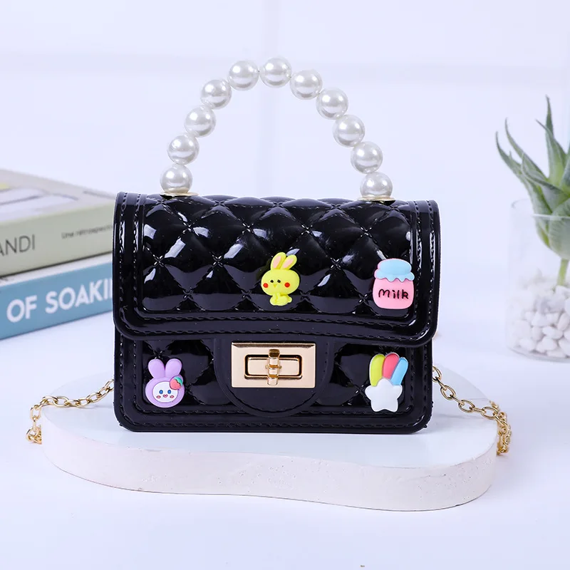 Fashion Cute Kids Crossbody Bag Pearl Chain Handbag Bag With Cute Decoration Designer Coin Purse  Bag For children Girls
