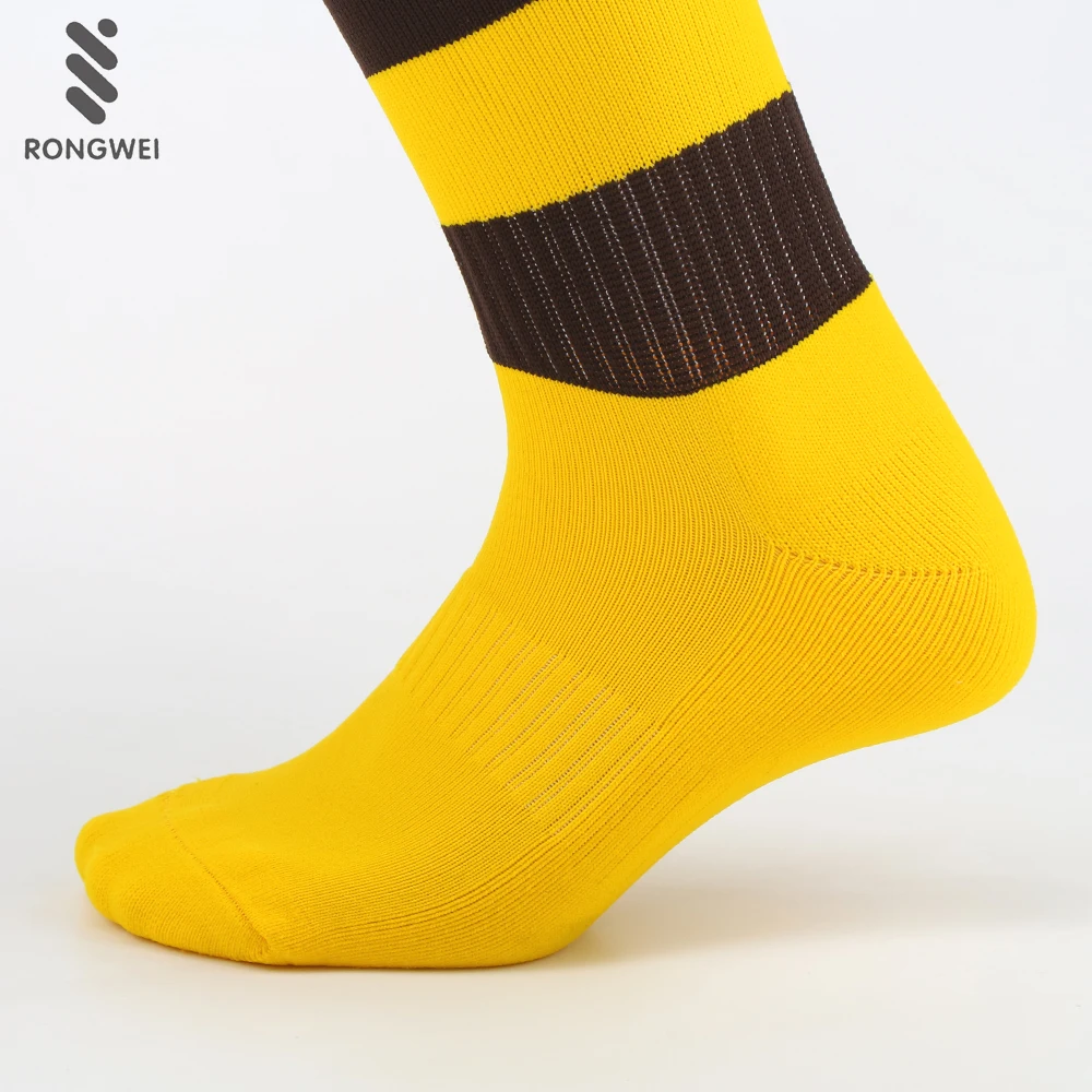 Wholesale yellow stripes knitted cut unique cheap ice hockey soccer socks