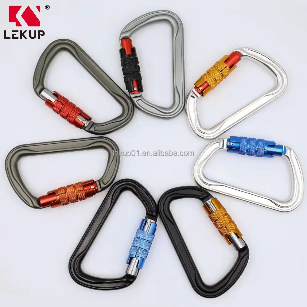 Screw-Lock Gate Carabiner Customized Logo Auto-locking Carabiners 30kN Aluminum D Shape Climbing Snap Hook Carabiner Clip
