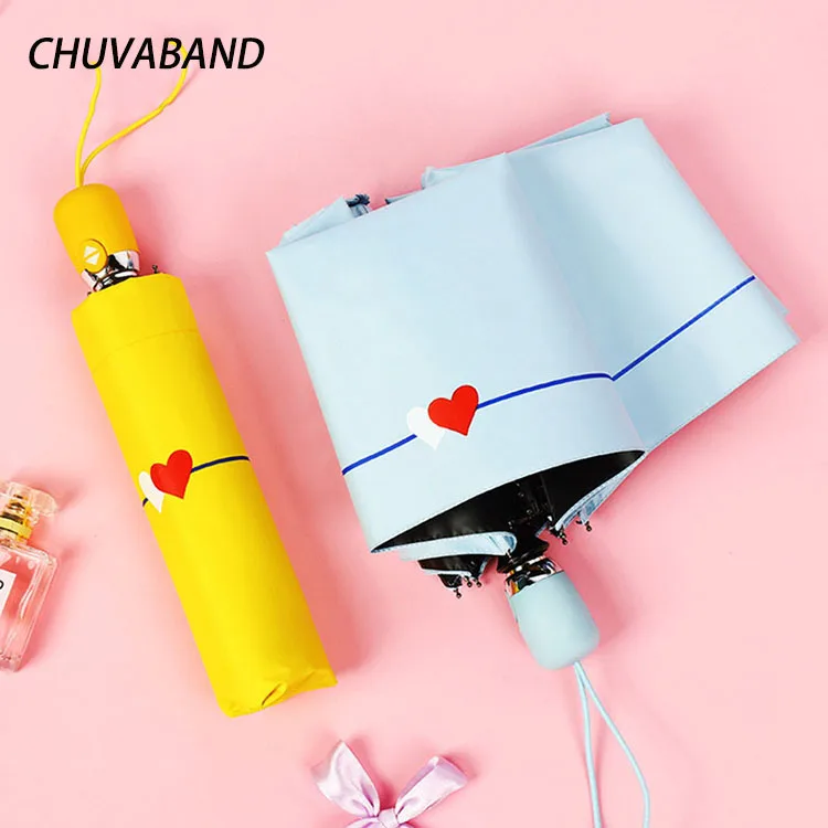 CHUVABAND защита от УФ-лучей с принтом в виде сердца японский корейский зонтик дождя женские недорогие ветрозащитные автоматические зонты 3 сложения большие