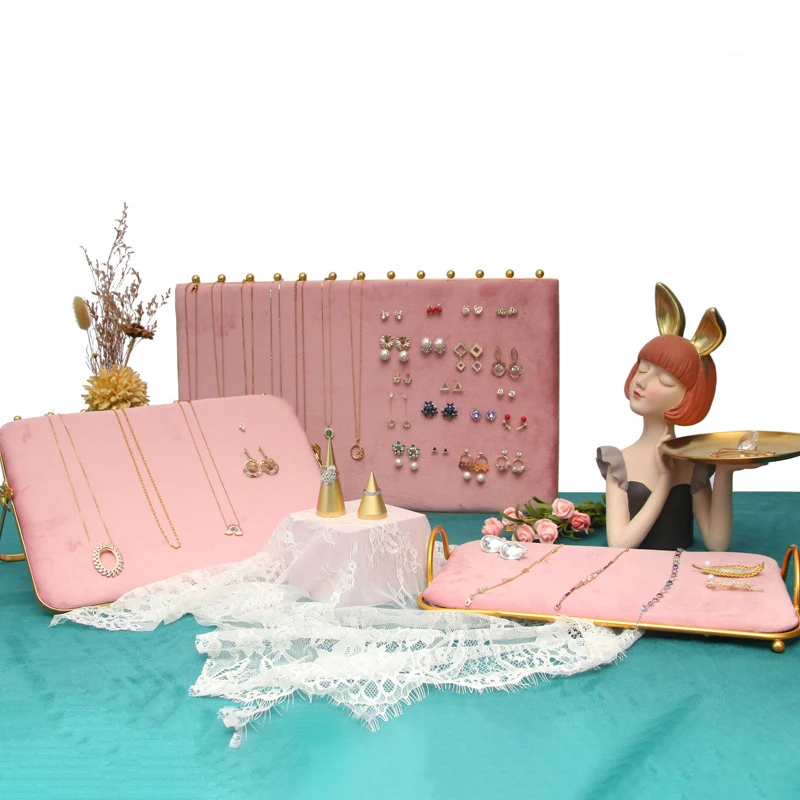 Store Necklace Chain Stand Set Display Board Jewelry Necklace Rack Velvet Earring Display Pegboard