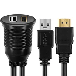 Hot sell USB2.0&HD AUX Extension Flush Mount Cable 1/8 AUX Car Bike Boat Motor