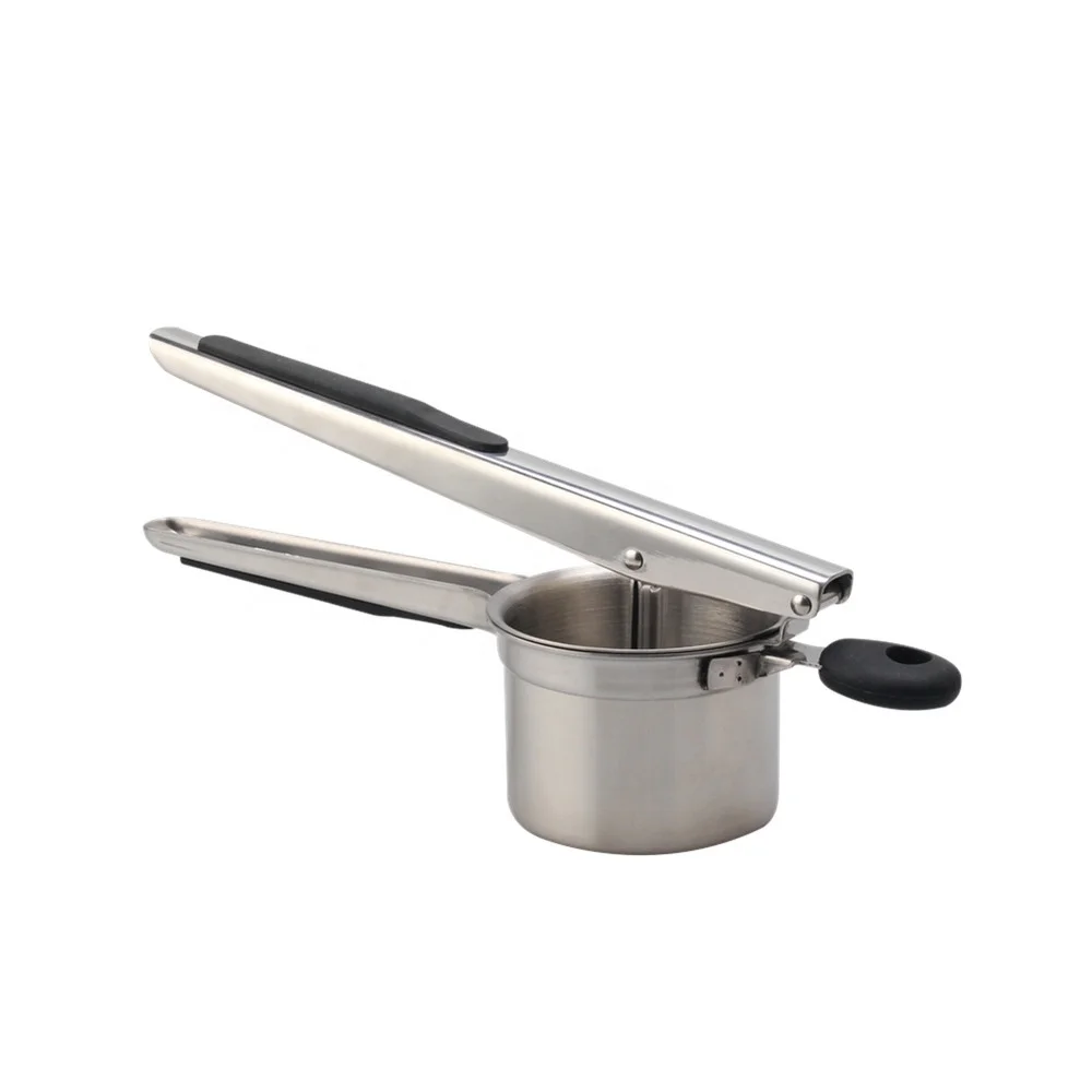 Non-slip Silicone Handle Fruit Masher Food Crusher for Vegetables Yams Squash, Stainless Steel Potato Ricer