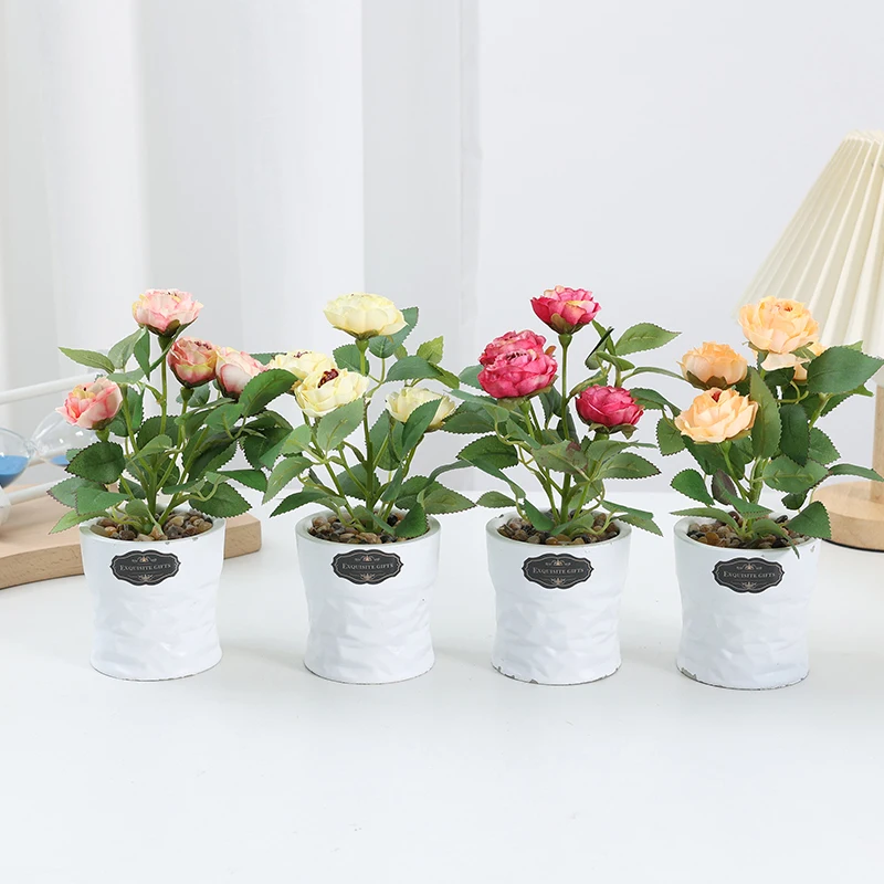 Wholesale Price Artificial Plant Camellia Flower Plant Pot Bonsai  Home Indoor Desk Office Plant Wedding Decoration