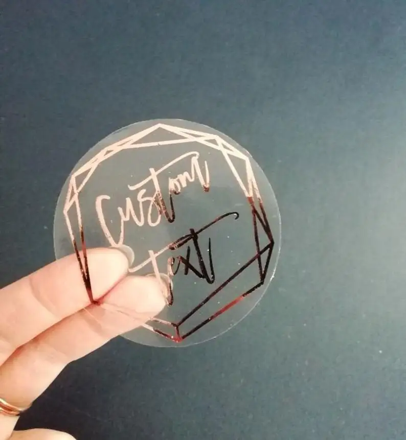 Self Adhesive Round Custom Label Clear Vinyl Gold Foil Logo Sticker Printing