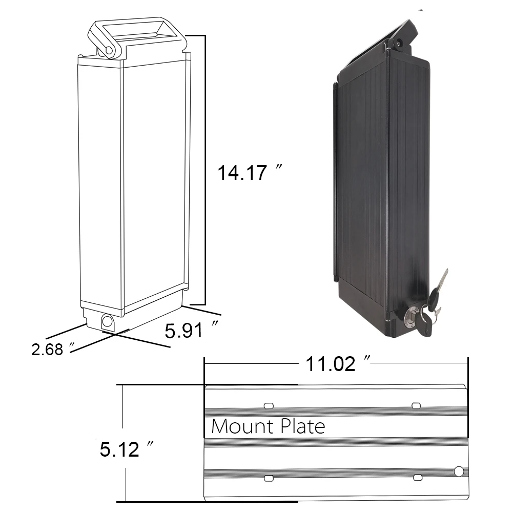 Rear Rack 36v 48v 52v 15ah Lithium Ion Battery Ebike Battery For 350w 500w 750w 1000w Electric Bike