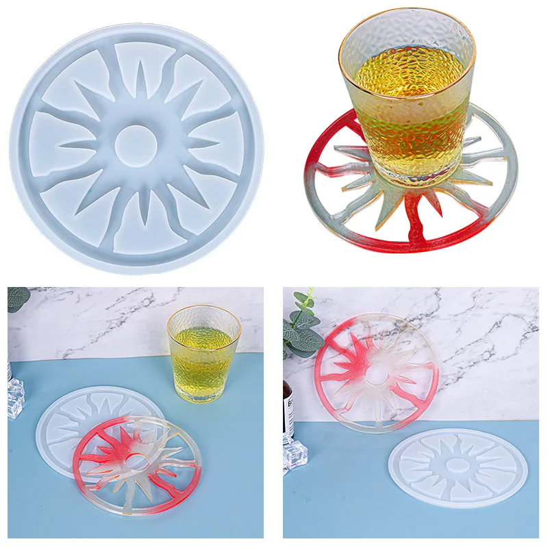 Reusable craft uv epoxy resin art casting making mould custom logo diy silicone rubber cup pad flower coaster mold