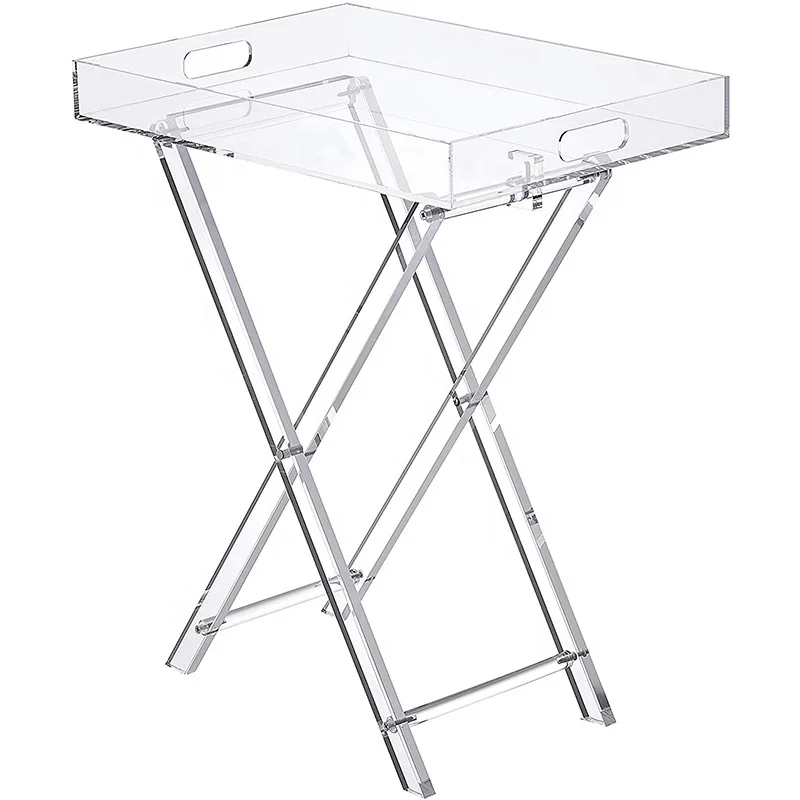 Custom Good Quality Modern Plexiglass Acrylic Side Table Lucite Crystal Acrylic Folding Tray Table