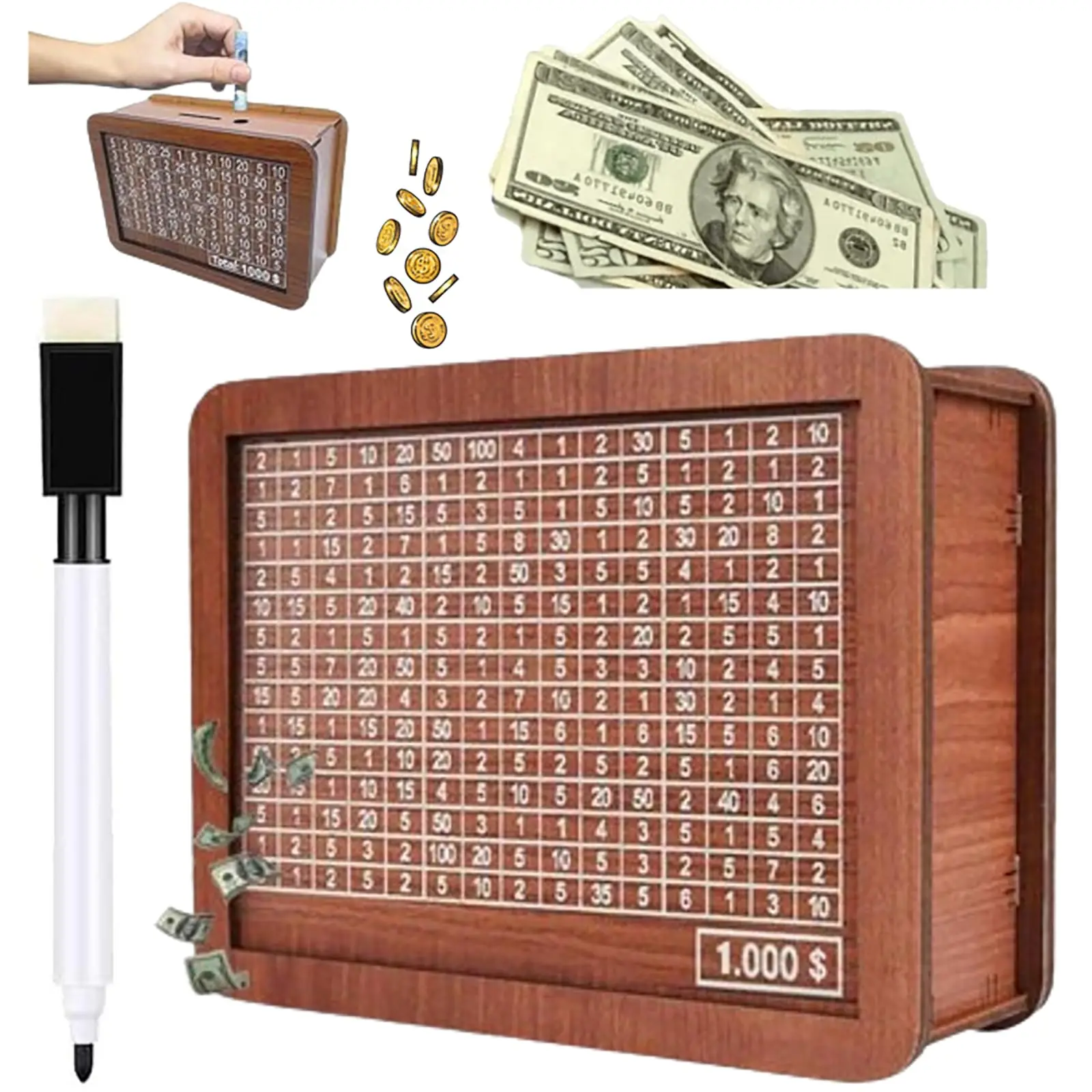 Wooden Money Box Kids Money Banks For Cash Gift with Target Numbers 10000 Dollar Cash Money Handling Products Cash Savings Box