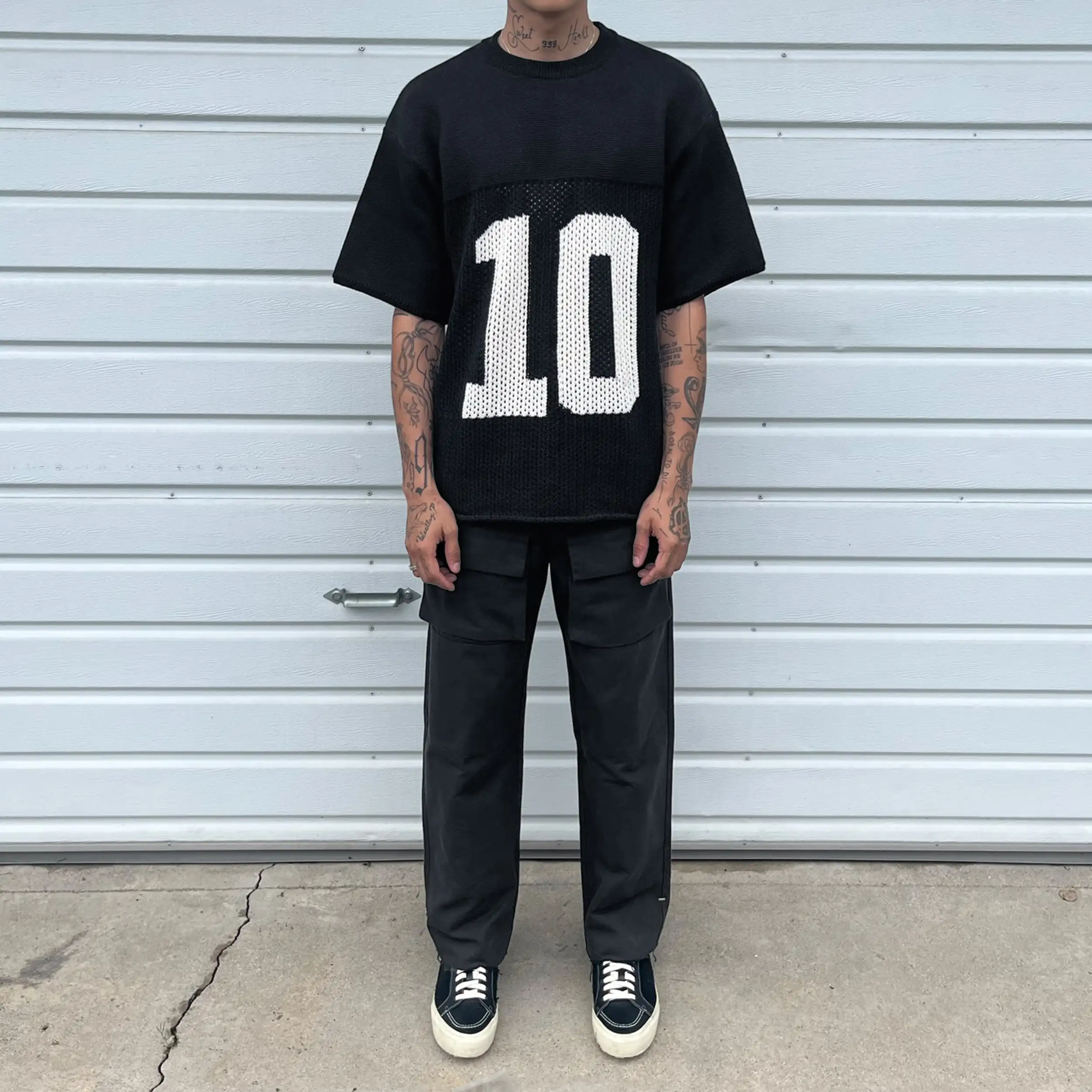 Custom cable design logo knitwear fashion crew neck short sleeve men knit crochet sweater top knitted mesh jersey