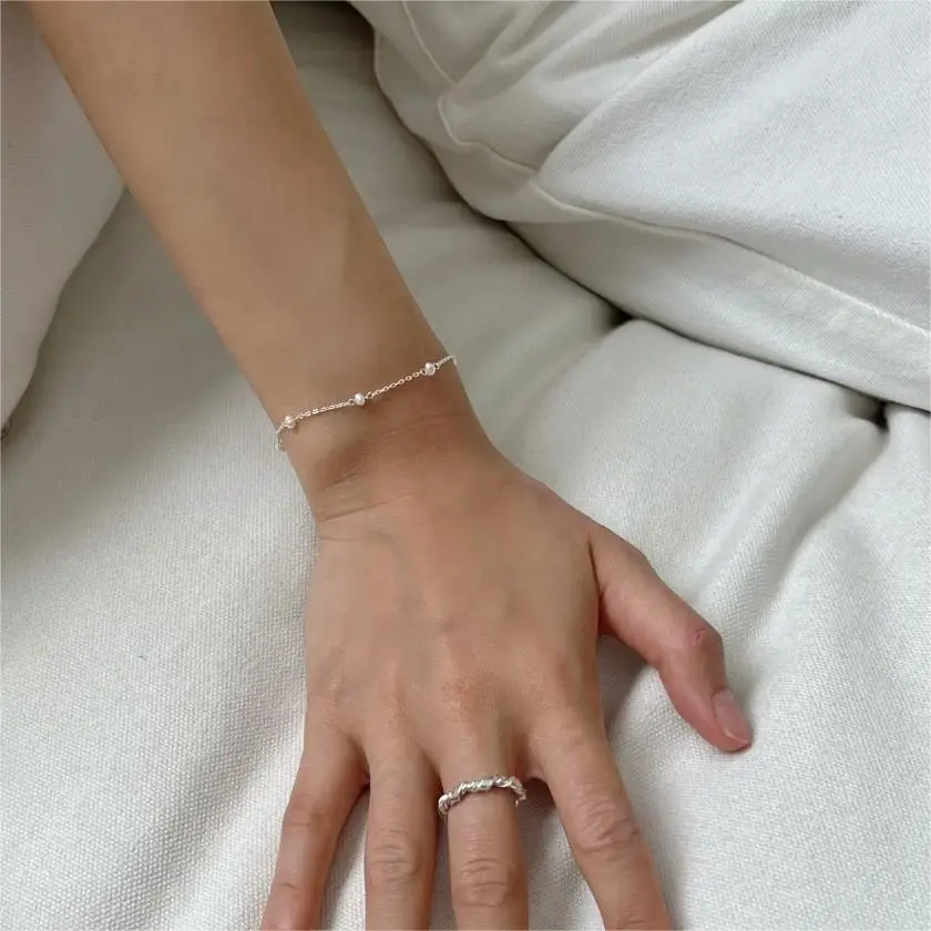 Minimalist 925 Sterling Silver 18k gold Plated Freshwater Pearl Bracelet for Women