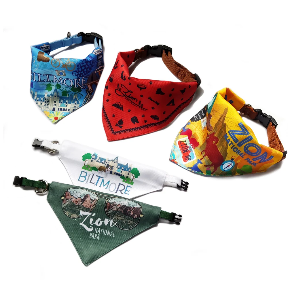Free Custom Logo Printing Polyester Fabric Triangle Scarf Pet Collar Dog Bandana With Adjustable Size