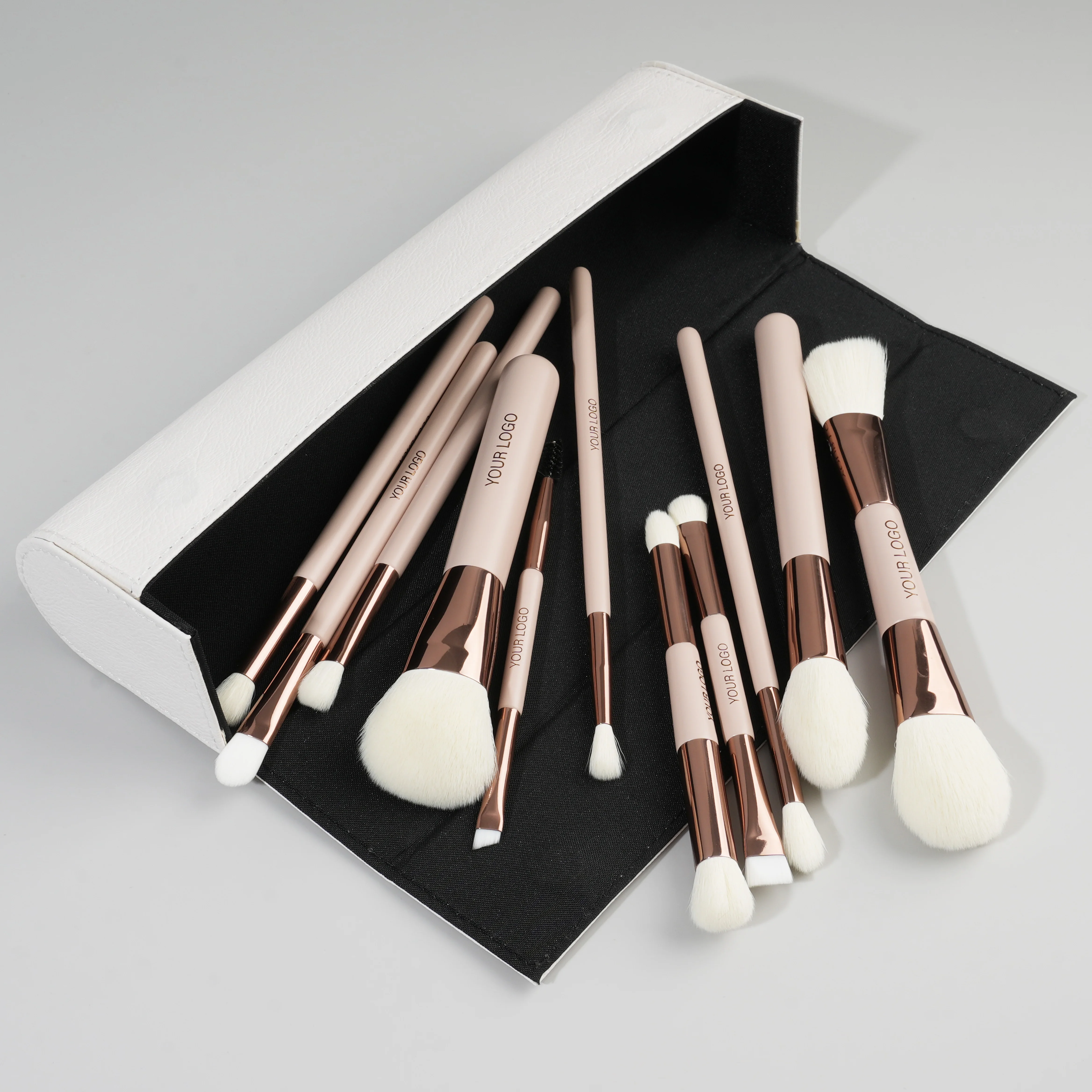Travel pink makeup brush set rose gold aluminum tube face contour foundation brush high quality vegan synthetic hair brushes kit