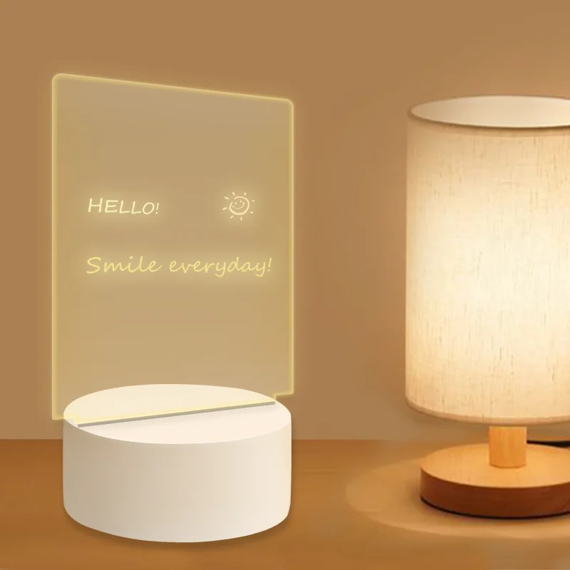 Hot Sale Writing Clear Led  Desktop Note Message Board Acrylic  Dry Erase Board With Wooden Stand