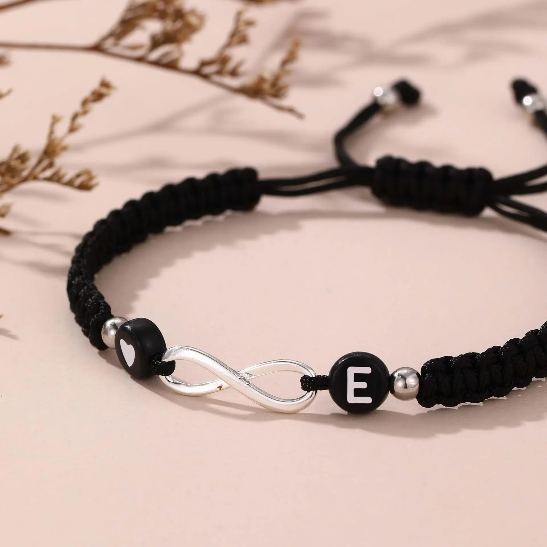 New Arrival Creative Infinity Heart Bracelets for Women Girls Initials Black Rope Weave Bracelet Gifts Couple Jewelry Wholesale