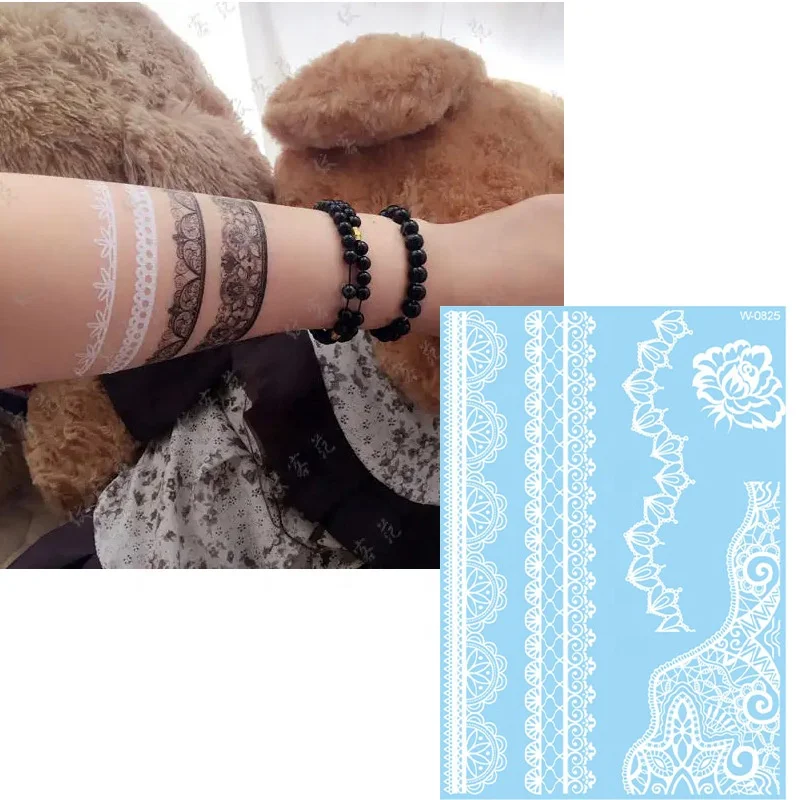 White Lace Wedding Temporary Henna Tattoo Hand Design For Women Girls Adult Black Sexy Finger Hand Tattoo Stickers