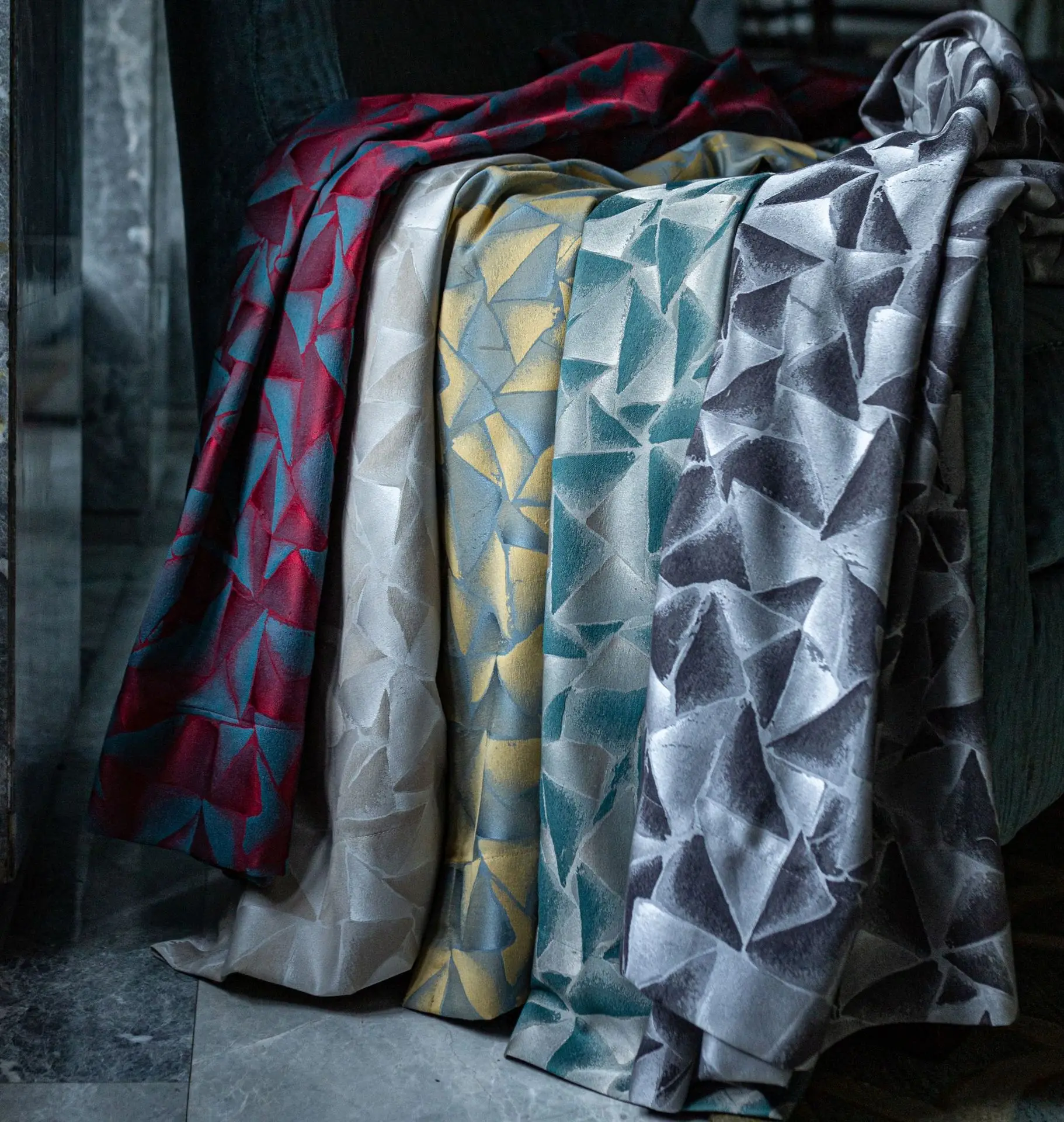 European Light Luxury Modern Silk High-precision Irregular Triangle Jacquard Cloth Finished Curtain