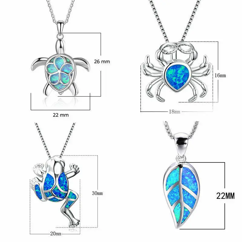 Bohemia Blue Opal Cute Turtle Animal Pendant Necklace For Women Charm Crystal Ocean Animal Necklaces Jewelry for Women