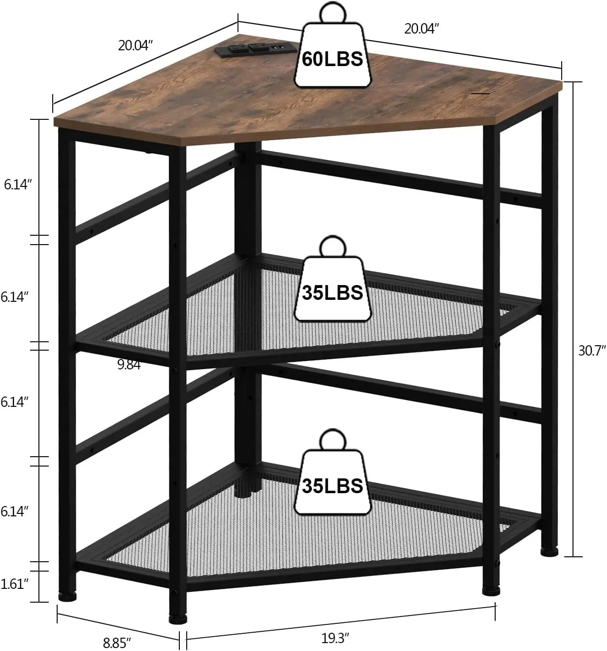 Wooden Floor Computer Print Stand Table Side PC Desk with 3 Tier Storage
