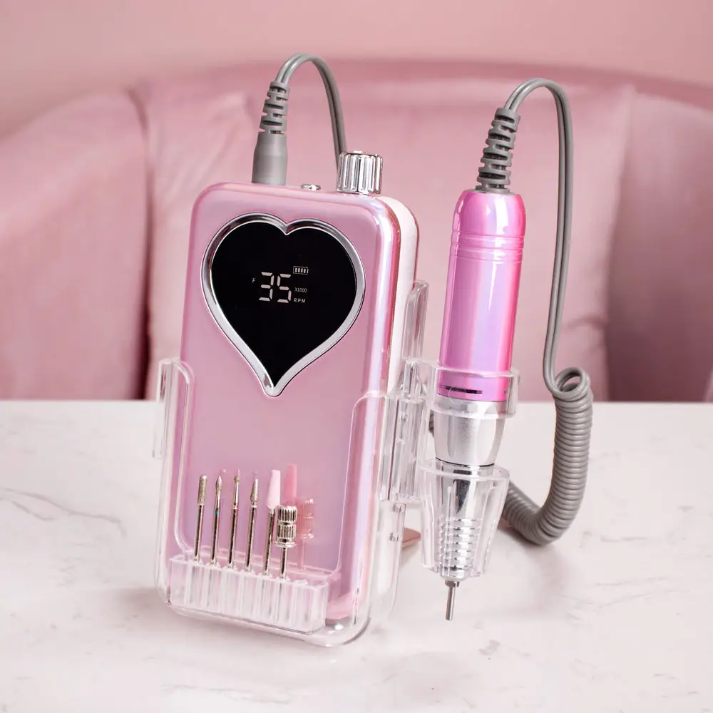 Heart Nail Drill Rechargeable 35000RPM Manicure Electric Machine Nail File Pedicure Cordless Drilling