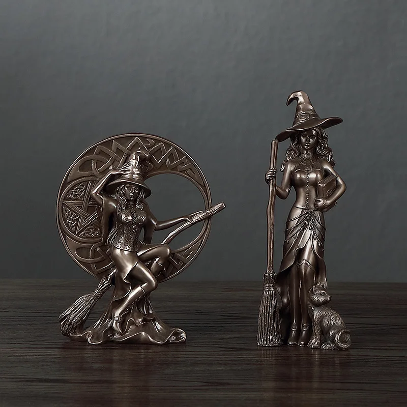 European Wine Cabinet Furnishings Resin Crafts Cold Cast Bronze Witch Wizard Statue