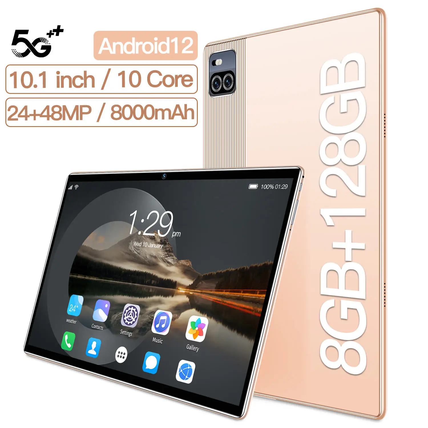 Хит продаж, планшетный компьютер X101, 8 ГБ + 128 ГБ, 5G, SIM, Восьмиядерный, Android 12, 10,1 дюймов, аккумулятор 8000 мАч, планшетный ПК 24 Мп + 48 МП