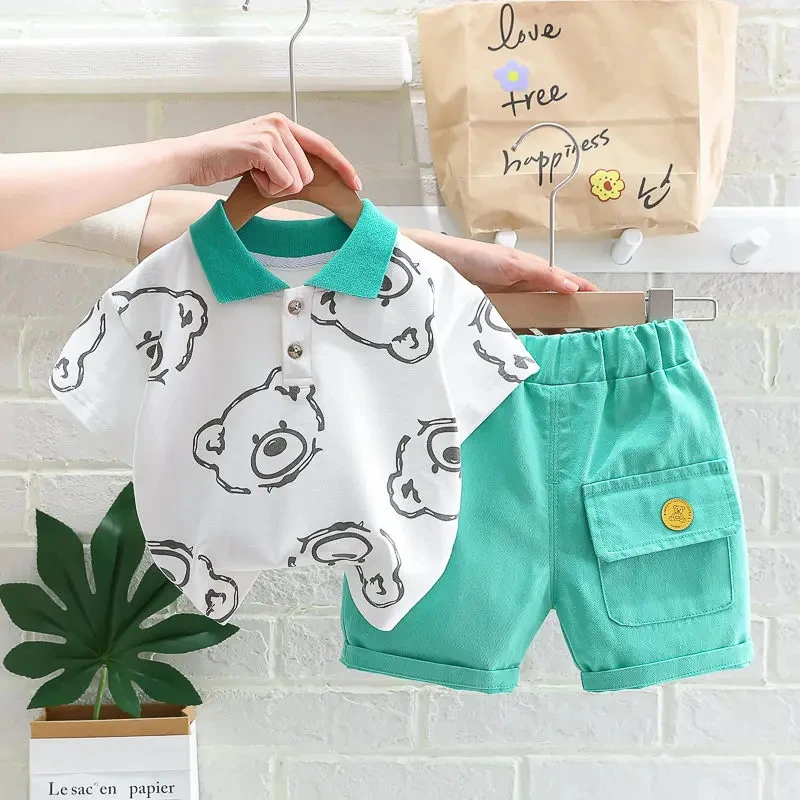 Conyson 2024 New Summer Baby Clothes Children Boys Girls Cartoon Bear T-Shirt Shorts 2Pcs Toddler Casual Clothing Kids suits