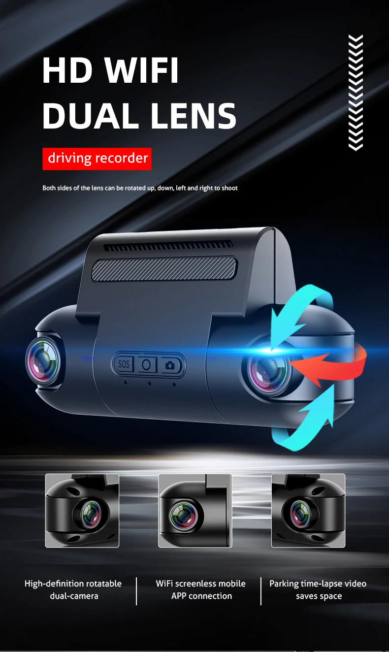 NO SCREEN Dual Car Camera Inside Outside Full Hd Dual Lens Wifi Dash Cam Camera Car Black box Recorder 1080p