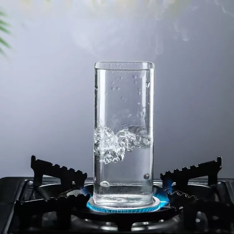 16oz transparent clear square shape glass cup high borosilicate cold hot water milk dessert cup thin glass