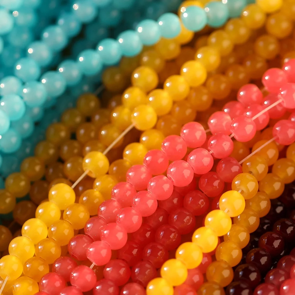 Ready to ship 6mm jelly color glass imitation jade beads diy bead accessories bracelet making materials loose beads