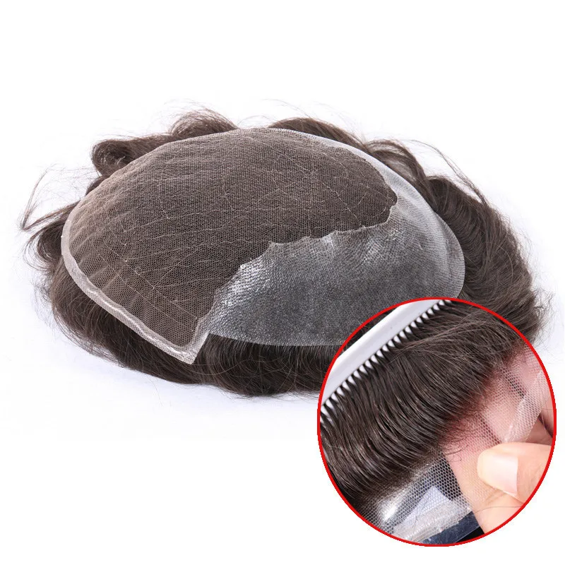 Hot Sale Q6 Base Men Wigs Hair Extension HD Transparent Swiss Lace And PU Front Human Hair Toupee