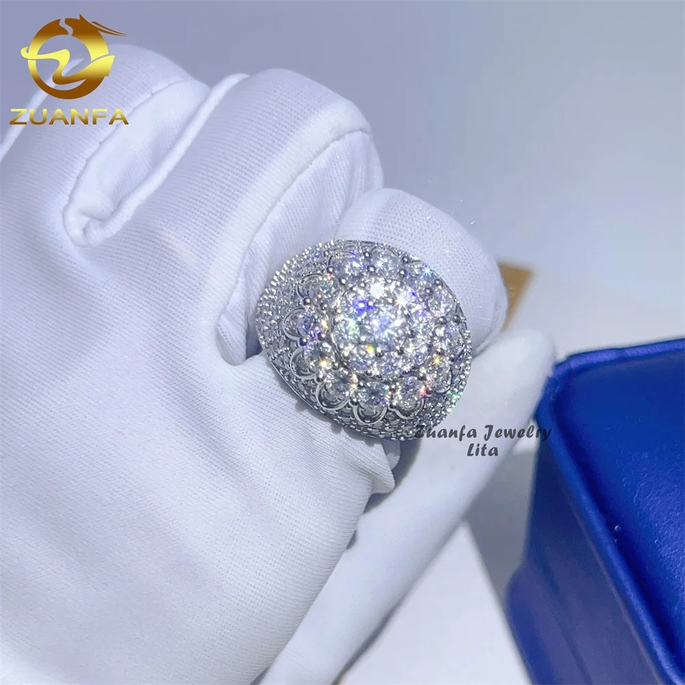 New arrival fine jewelry 925 sterling silver iced out diamond hip hop mens moissanite ring