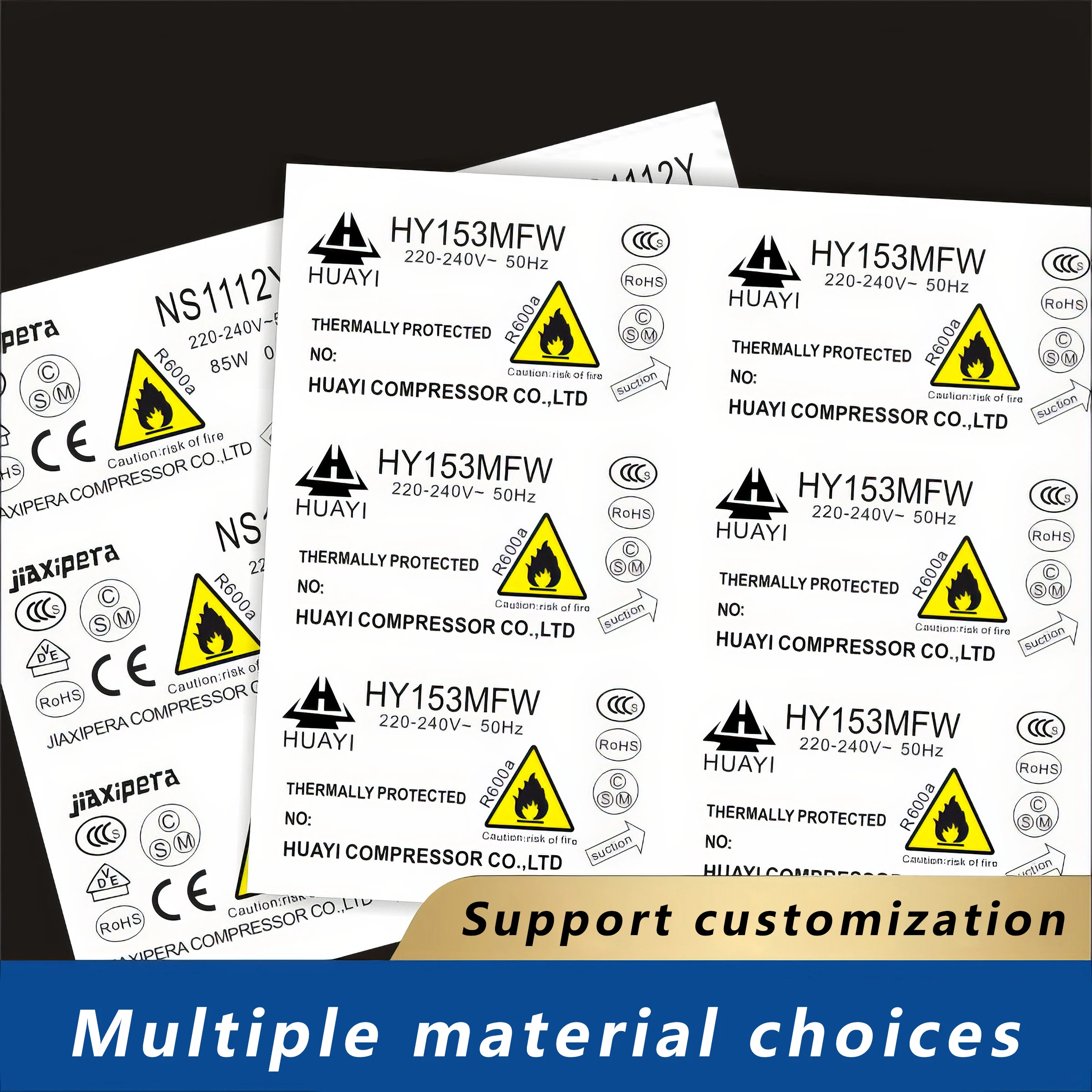custom Waterproof high temperature resistant refrigerator freezer compressor nameplate label identification self-adhesive label
