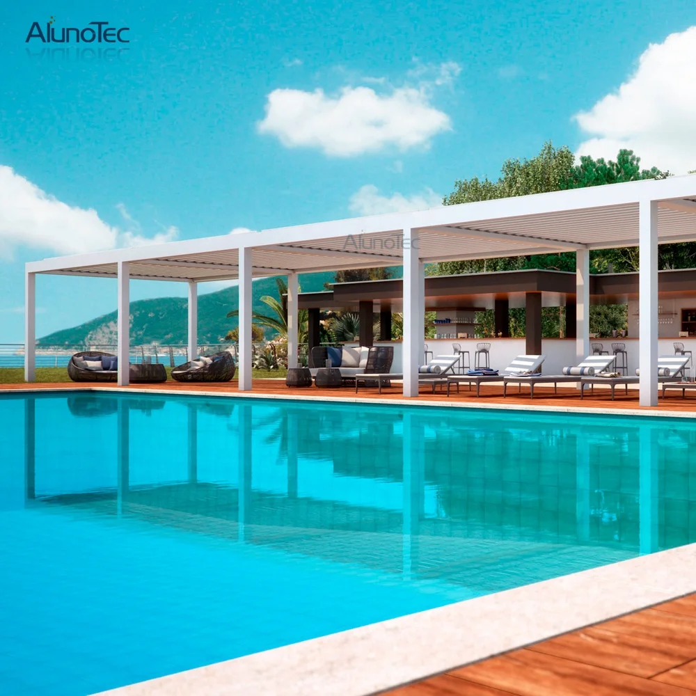 Luxury Modern Pergola Motorised Solar Louvered Covering Design Roof  Outdoor Gazebo With Motor Opening