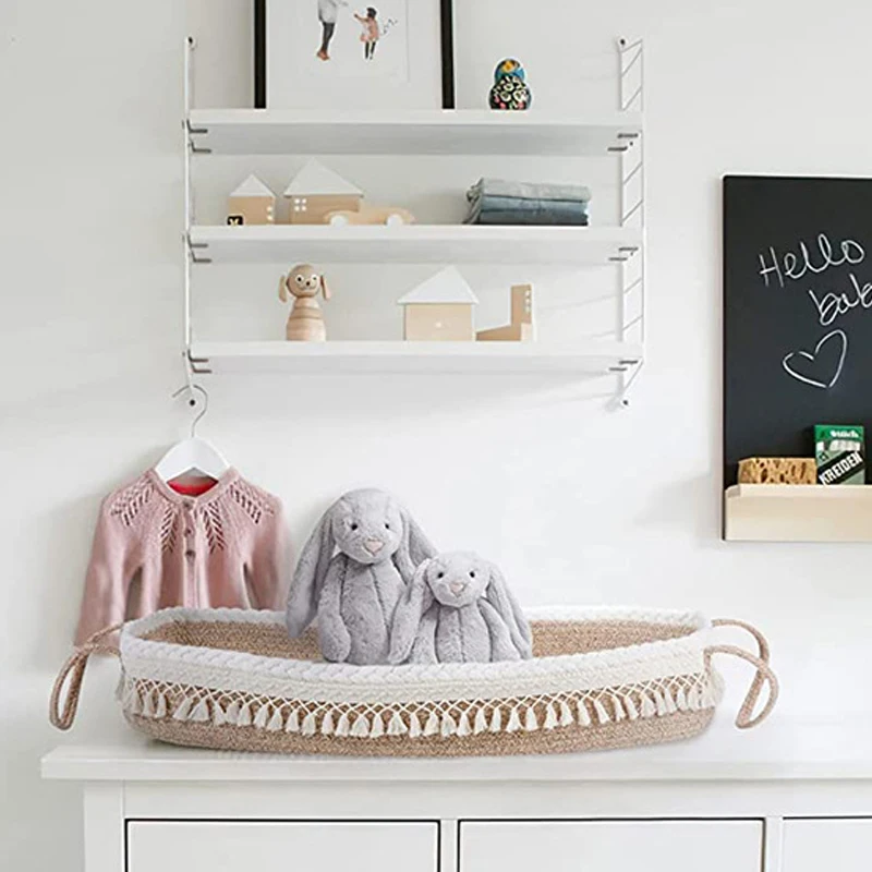 golden supplier household organic handwoven cotton rope basket baby changing basket with foam pad